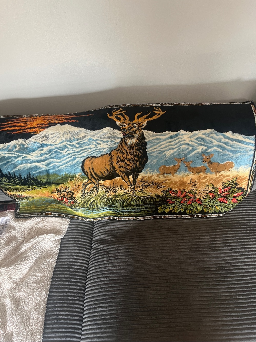 Scenic Deer Tapestry Throw Blanket - Multicolor Nature Scene